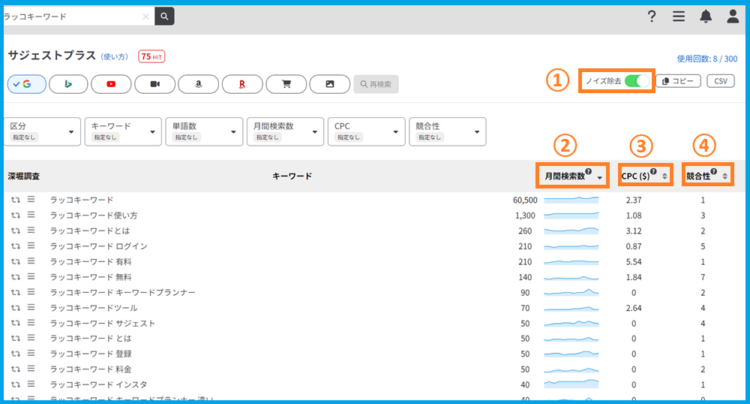 月間検索数取得画面